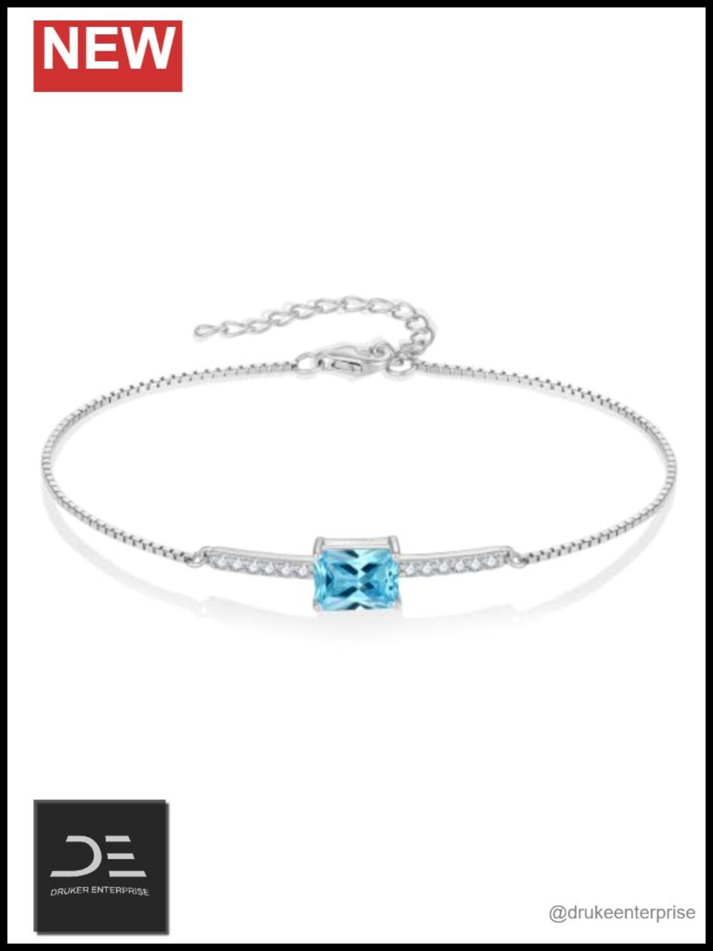 925 Sterling Silver Rectangular Cut Birthstone Link Bracelet